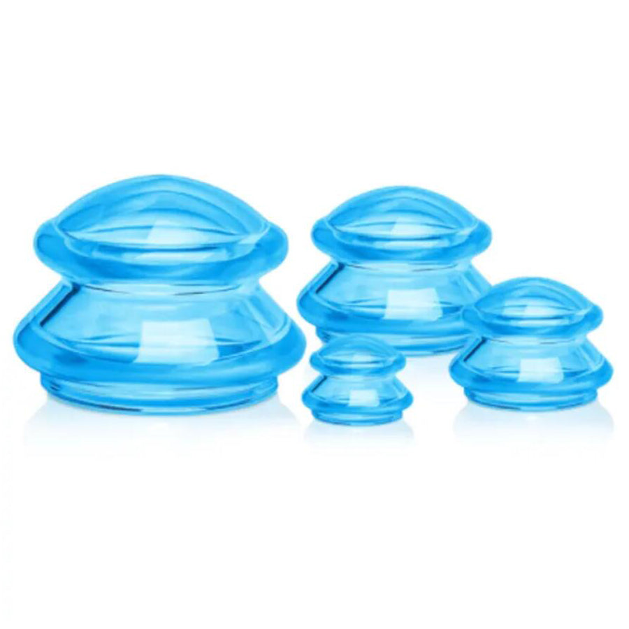 Massage-Cup-Set aus Silikon mit Samtbeutel, 4 Grössen – pink oder blau