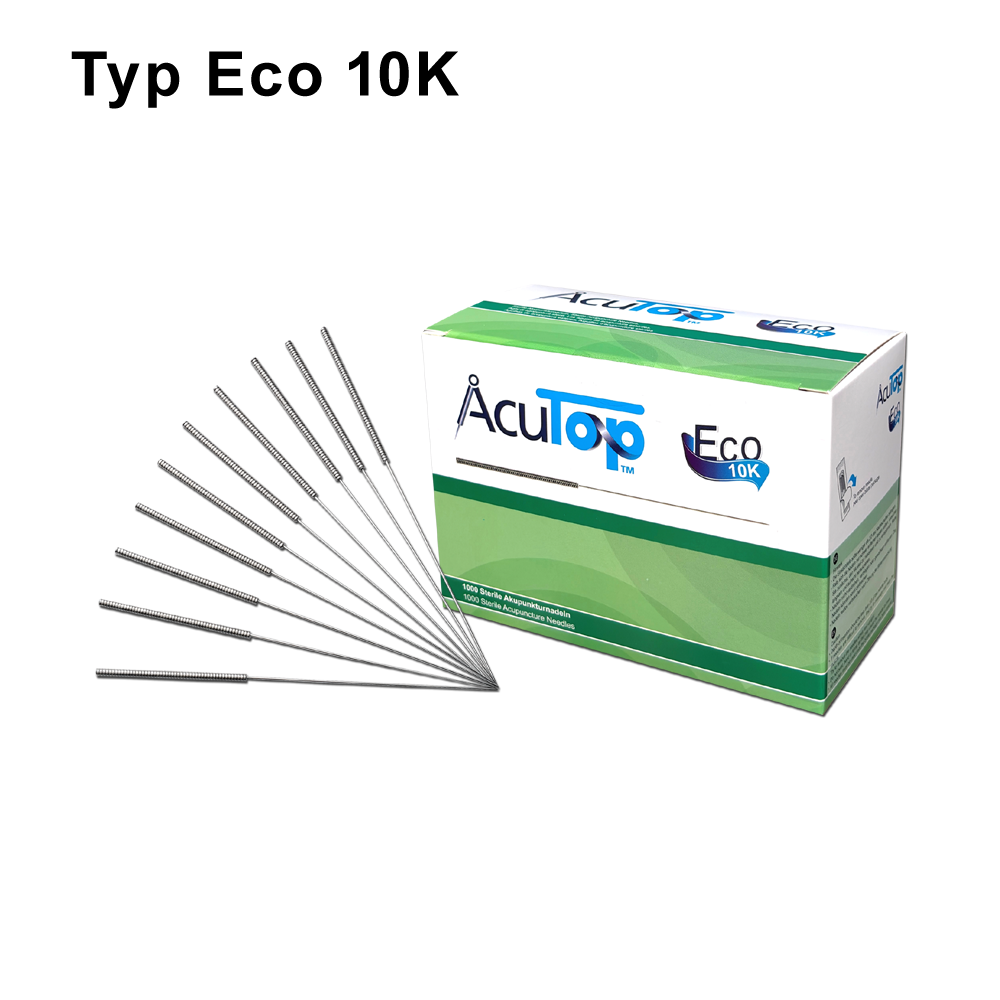 AcuTop Typ Eco 10K Akupunkturnadeln mit Stahlwendelgriff, 10 Nadeln pro Blister