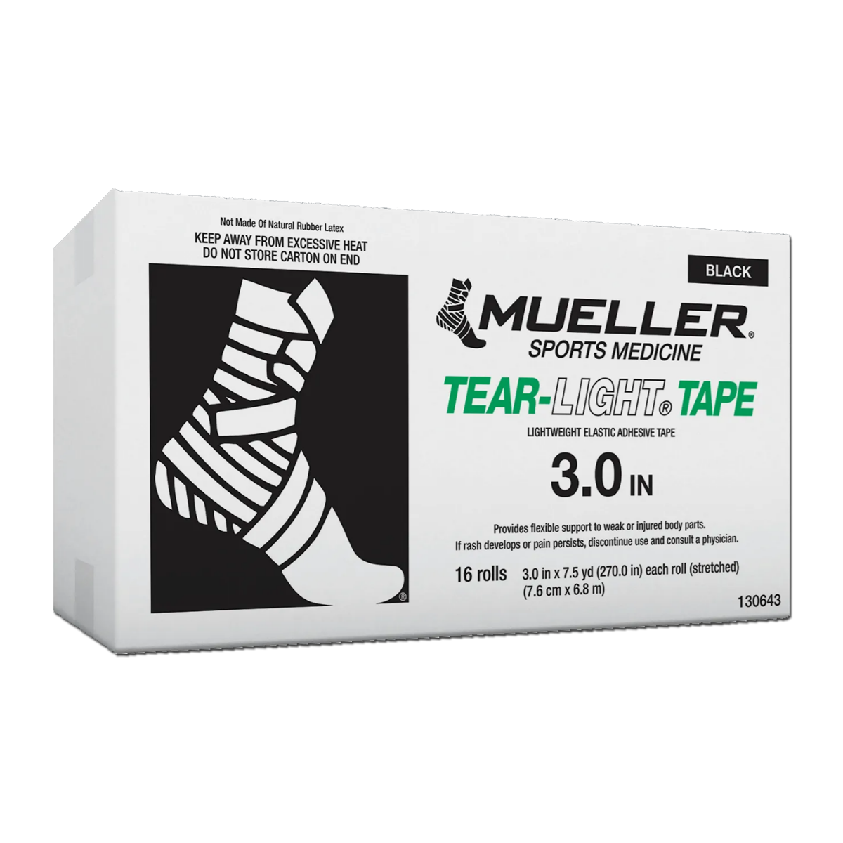Mueller Tear-Light Tape schwarz, 7,5 cm x 6,9 m