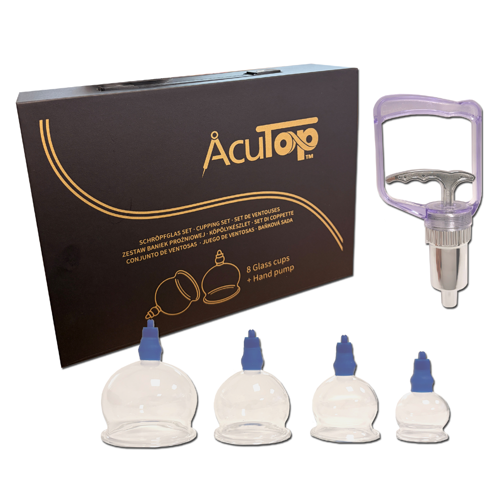 AcuTop Glas-Schröpfset, 8 Glasbecher mit Vakuum-Handpumpe